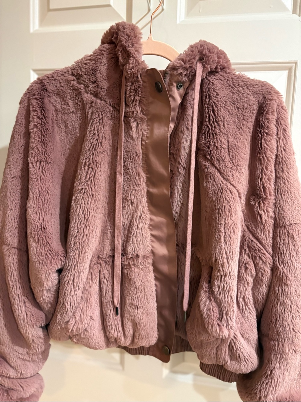 Free People Movement Plush Hooded Faux-Fur Jacket - Dusty Rose
